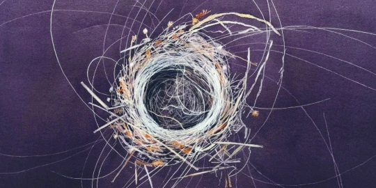 Fibre-optic nest, Ukraine, Watercolour 36 x 41 cm,  by Lillias August RI © www.lilliasaugust.com.