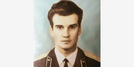 A young Stanislav Petrov in his air defence uniform.